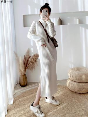 大码超长款气质内搭高领开