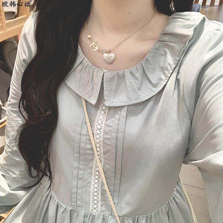 茶歇法式压褶连衣裙女2024年秋季气质收腰甜美森系学院风初恋长裙