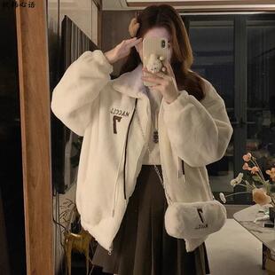 短款加厚保暖立领羊羔毛外套女冬季初中高中学生宽松百搭开衫棉服