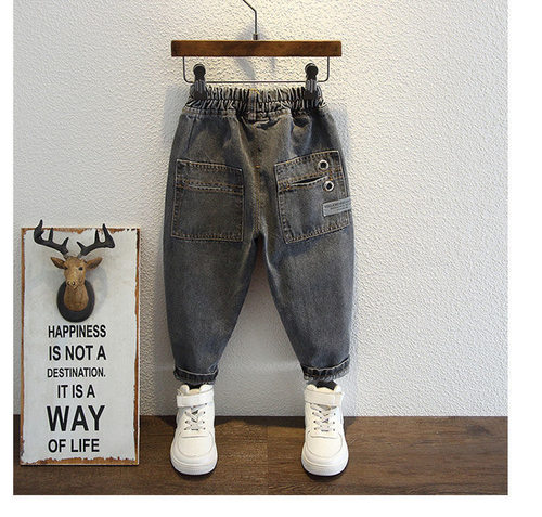 品牌折扣店outlet专柜春季新款中小童韩版宽松加绒洋气裤子牛仔裤