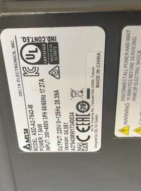 众桦台达ASD-A2-7543-M伺服驱动器，7.5KW大功率，议价