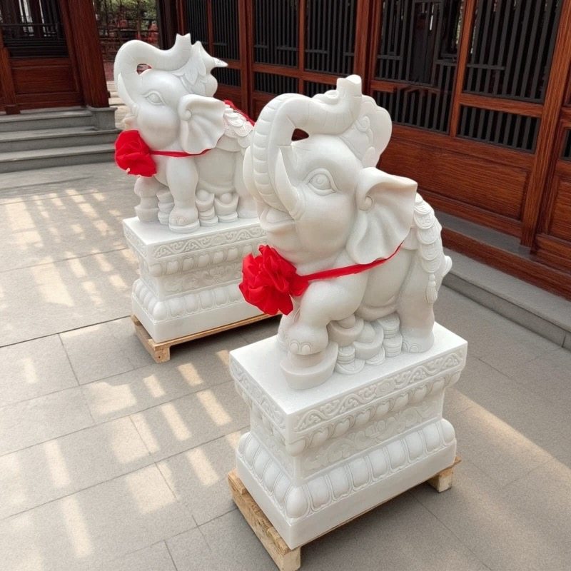 石雕大象一对青石汉白玉招财小象石头门墩抱鼓石家用门口风水摆件