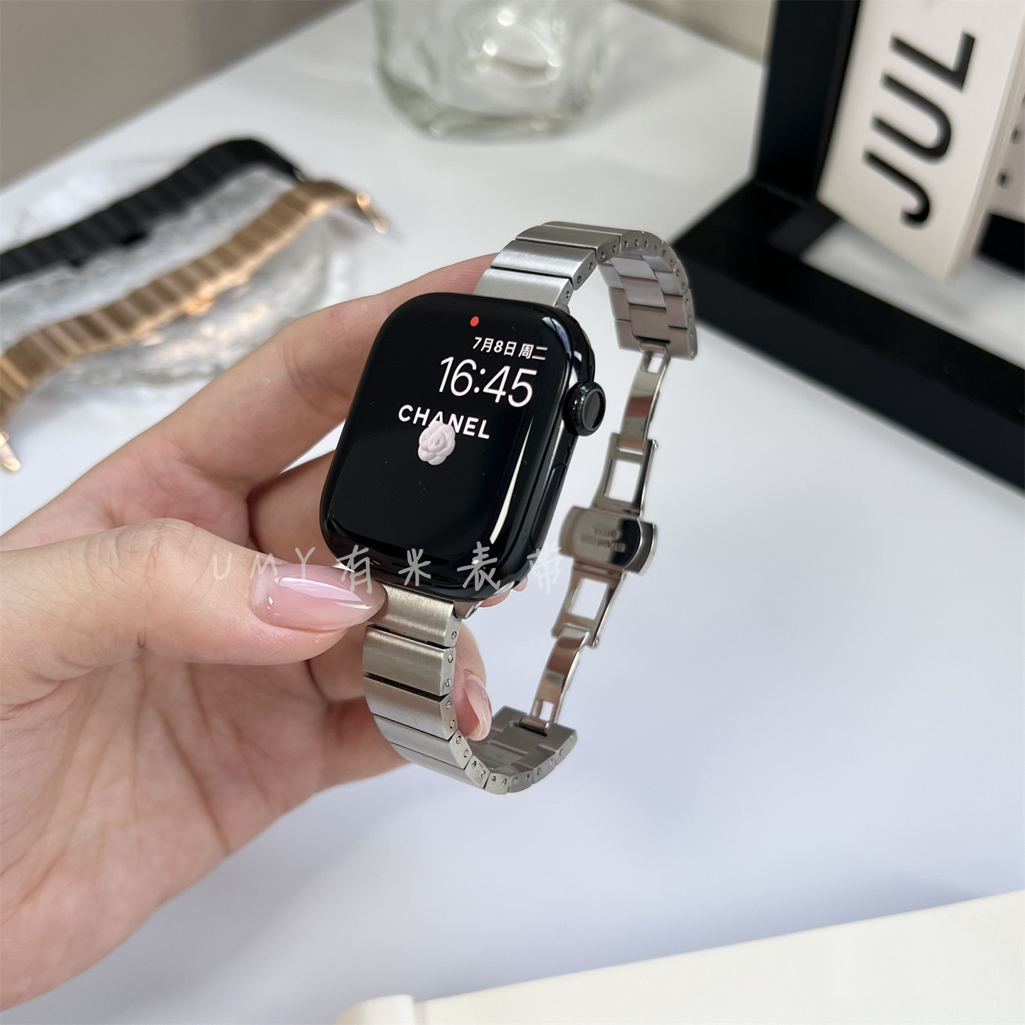 适用于苹果手表iwatchs10不锈钢竹节表带s98se简约细款透气防水夏