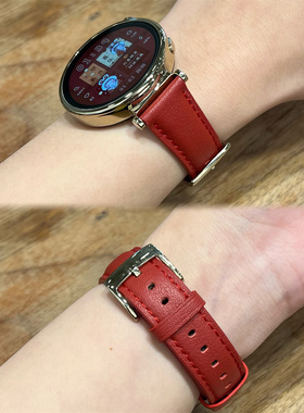 适用于华为GT5/46哑光红色Watch5软真牛皮表带FIT4/3新款18MM男女