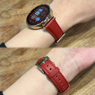 18MM男女 3新款 适用于华为GT5 46哑光红色Watch5软真牛皮表带FIT4