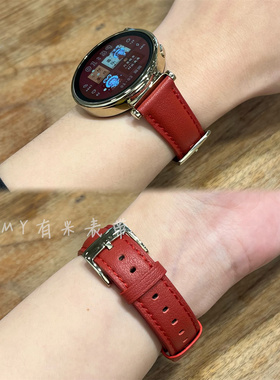 适用于oppowatchx2mini头层真牛皮表带柔软高级新年红男女新款