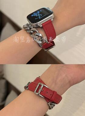 真牛皮拼接不锈钢双圈表带适用于华为FIT34运动新款GT5/4表链个性