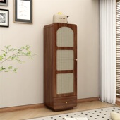 2025新款 中古风复古藤编餐边柜酒柜小户型客厅立柜窄柜电视柜斗柜