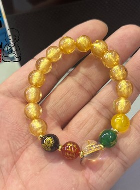 天然玛瑙五条经金箔琉璃手串手串