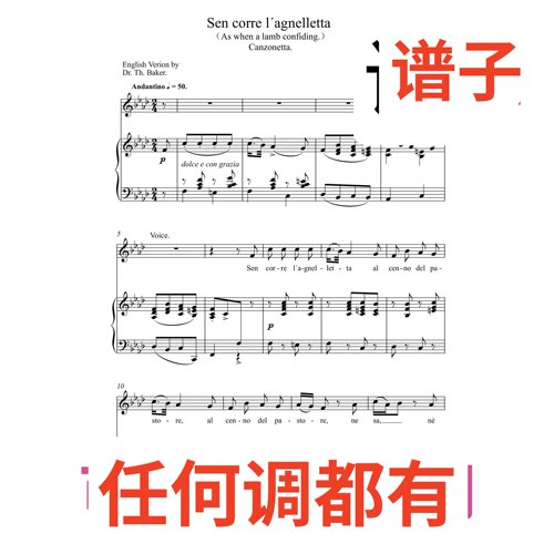Sen corre l' agnelletta8页bA伴奏谱正谱声乐