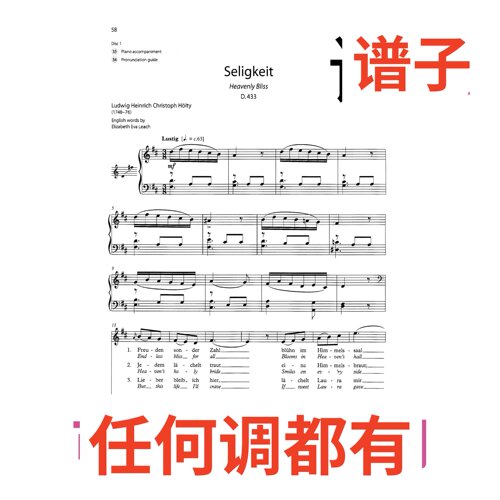 2D seligkeit 舒伯特 幸福 英文版伴奏谱正谱声乐