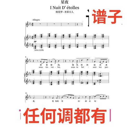 正谱bE6 星夜 i nuit de toiles伴奏谱正谱声乐