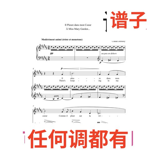 Il pleure dans mon coeur 8B伴奏谱正谱声乐