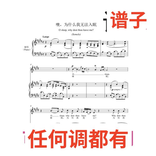 4E O sleep why dost thou leave me伴奏谱正谱声乐