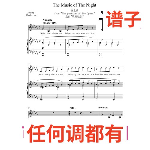 The Music of The Night 夜之曲 bD7伴奏谱正谱声乐