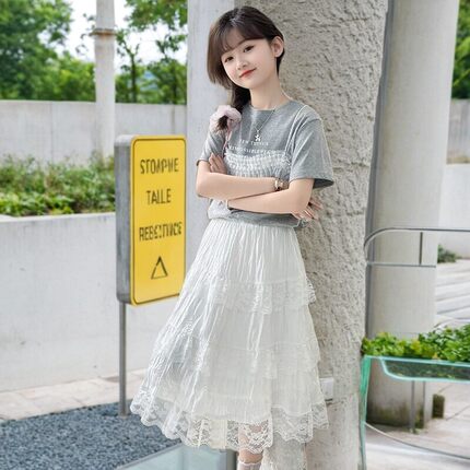 女童半身裙夏季新款儿童超好看白色女孩公主裙女中大童夏装蛋糕裙