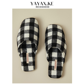 苏格兰轻奢格子棉拖鞋 男秋冬季 毛绒保暖居家用静音防滑牛筋底女士