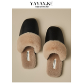 黑色女款 女士冬天 加绒保暖防滑室内居家用防水pu拖鞋 皮棉拖鞋 冬季