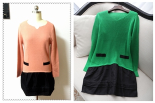 【清仓特价】外贸原单 青春靓丽蜂窝织法蓬蓬裙摆羊毛针织连衣裙