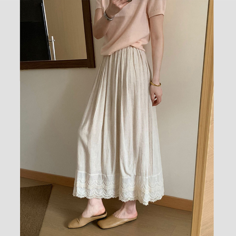 孕妇装亚麻镂空绣花半身裙春夏季新款无托腹可调节韩版中长款伞裙