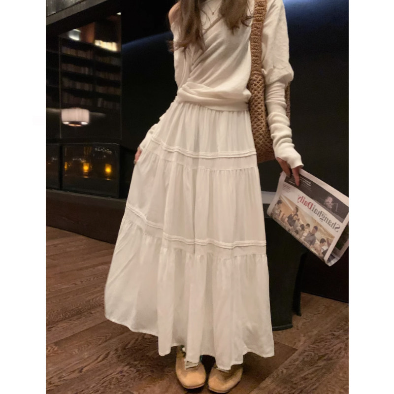 孕妇装白色褶皱半身裙春夏季2026新款可调节中长款蛋糕裙仙女裙子