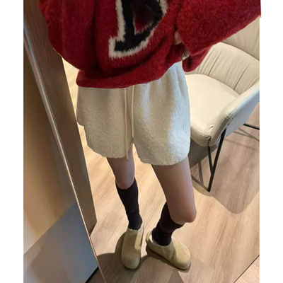 孕妇短裤不勒肚抽绳无托腹羊羔毛短裤秋冬季百搭保暖外穿休闲靴裤