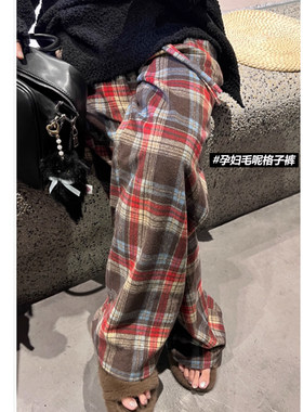 孕妇格子阔腿裤外穿秋冬季加厚款