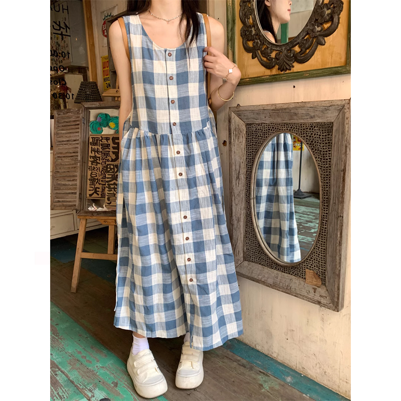孕妇装2025夏季新款外穿格纹纯棉森女甜美宽松A字裙中长款连衣裙