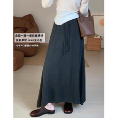 孕妇装春秋冬季款外穿弹力棉高腰a字半身裙针织垂坠宽松显瘦伞裙