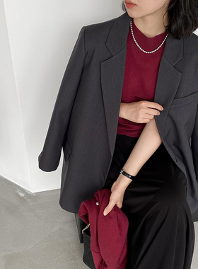 过而歌高级感灰色老爹气质女式西装外套女2025秋季长袖韩系西服