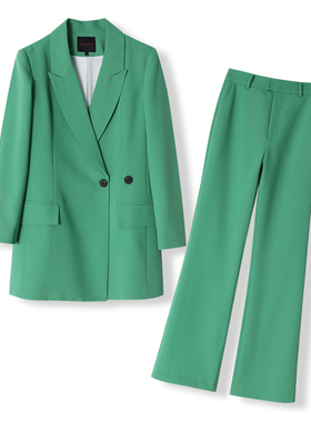 2024春装新款通勤百搭西装绿色外套中长款女士宽松廓感高定职业装