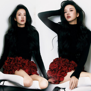 新款影楼主题韩杂服装新年红色甜美氛围感个人肖像写真摄影艺术照