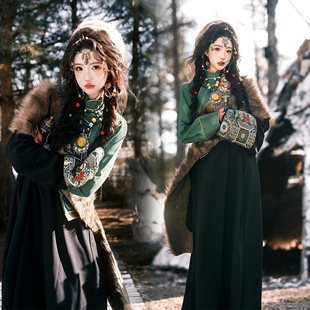 藏族服装拉萨绿色新款民族藏袍西藏旅拍写真摄影藏装演出舞蹈服饰