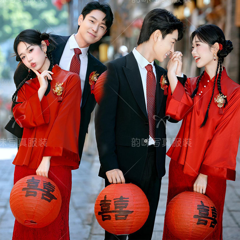 影楼中式国风街拍摄影服装喜嫁复古婚纱新娘晨袍回门订婚敬酒礼服