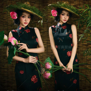 影楼新款东方韵味中式园林氛围复古旗袍个人肖像艺术照拍照摄影服