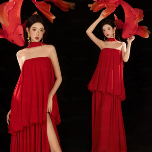 影楼新款 红色高级简约氛围艺术肖像写真写真照摄影 个人成熟中式