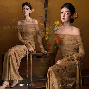 影楼新款写真复古油画主题清冷连衣裙肖像高级个人艺术照摄影服饰