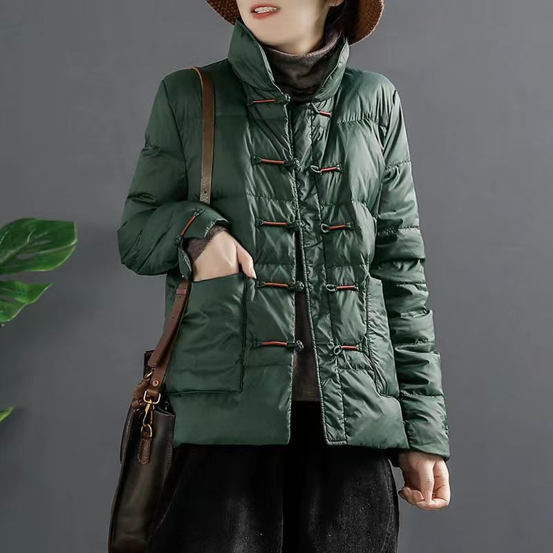 反季清仓复古盘扣立领轻薄羽绒棉服女宽松加厚百搭保暖面包服外套