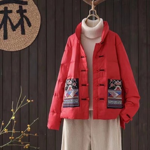 民族风棉袄短款宽松显瘦冬季中老年女妈妈装唐装复古绣花棉衣加厚