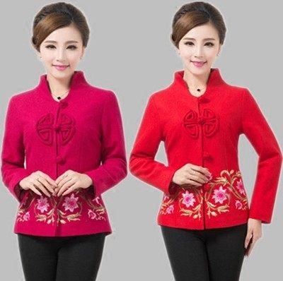 唐装民族风绣花中老年毛呢外套