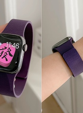 适用于苹果iwatch10硅胶磁吸S9梅子色苹果新款荔枝纹表带S876运动