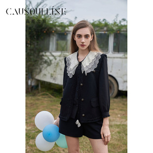 高斯雪岚春装花边气质娃娃领减龄衬衫淑女雪纺衫上衣