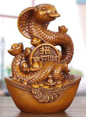 实木招财蛇生肖吉祥摆件