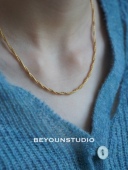 ZUORAN 缠绕麻花双层金色轻奢小众钛钢不掉色百搭项链锁骨链53