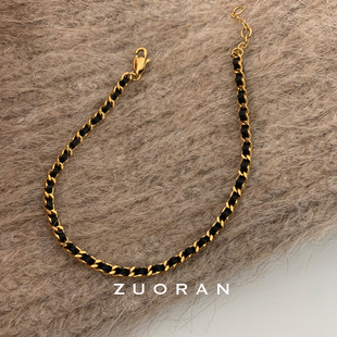 ZUORAN 黑金编织小香风轻奢高级感气质时尚chic气质钛钢手链女