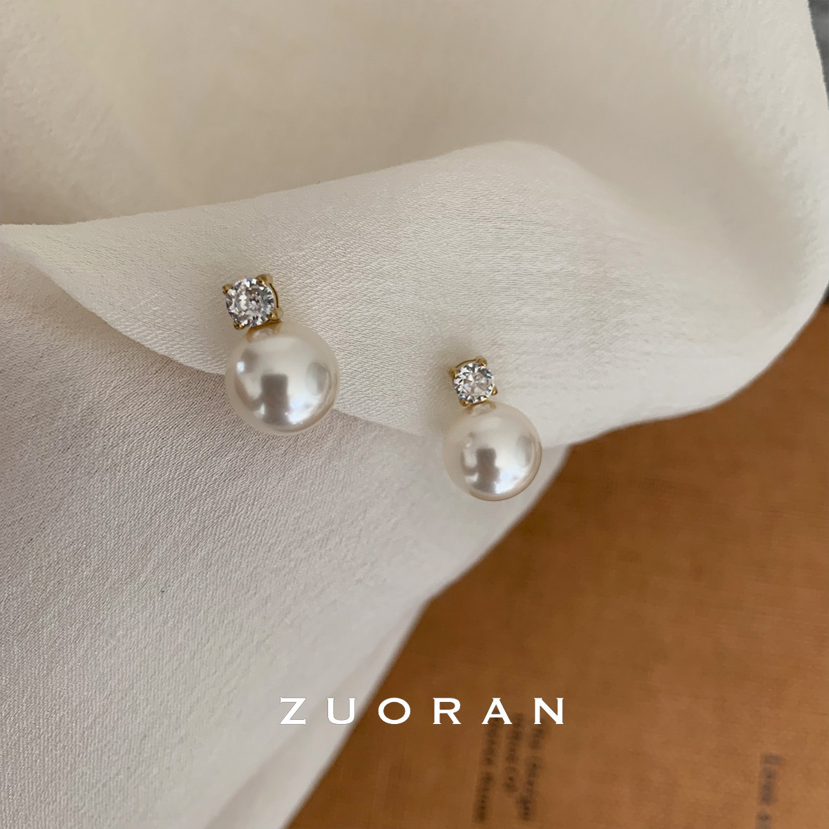 ZUORAN 优雅精致气质白珍珠灰珍珠耳钉高级感镶钻百搭耳环耳饰,饰品/流行首饰/时尚饰品新,耳钉,淘宝优惠券,粉丝福利购,淘宝优惠卷