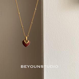 ZUORAN 高级感酒红色爱心项链气质百搭锁骨链N02 安可拉红复古时尚