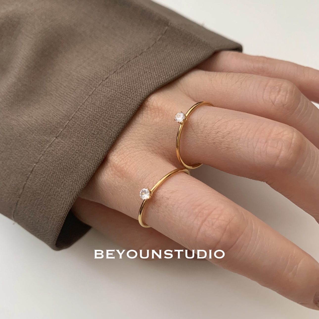 别样 一颗锆石金色细款不掉色简约高级感轻奢小众钛钢戒指女E303 饰品/流行首饰/时尚饰品新 戒指/指环 原图主图