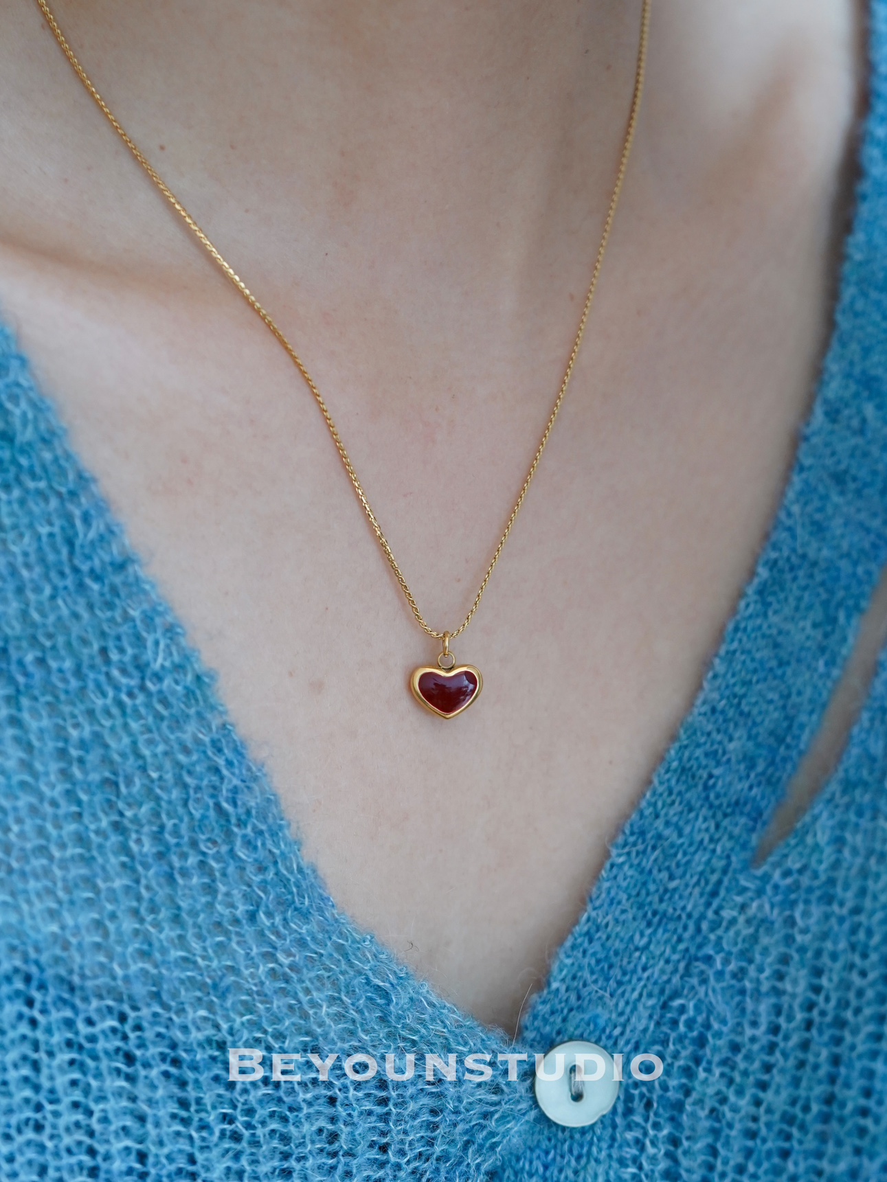 红色滴油爱心项链钛钢女精致气质