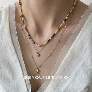 ZUORAN 法式时尚彩色天然石串珠项链叠戴小众高级感气质项链女685